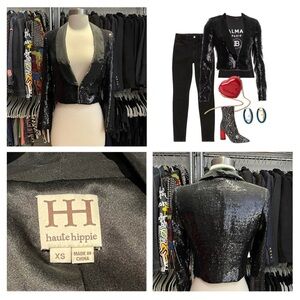 Haute Hippie Black Sequin Blazer
